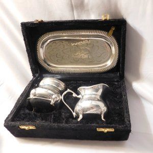 International Silver Company Tray, Creamer & Sugar Bowl in Black Velvet Box